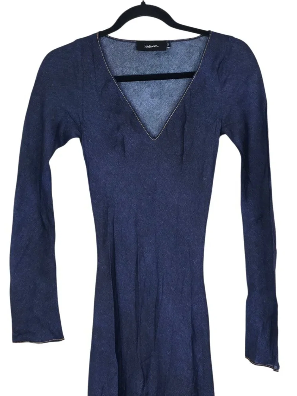 Realisation Par The Odilia Dress Dark Denim Blue Long Sleeve Silk Maxi Size XS